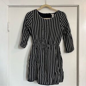 Forever 21 striped navy blue white 3/4 sleeve mini dress elastic waist small